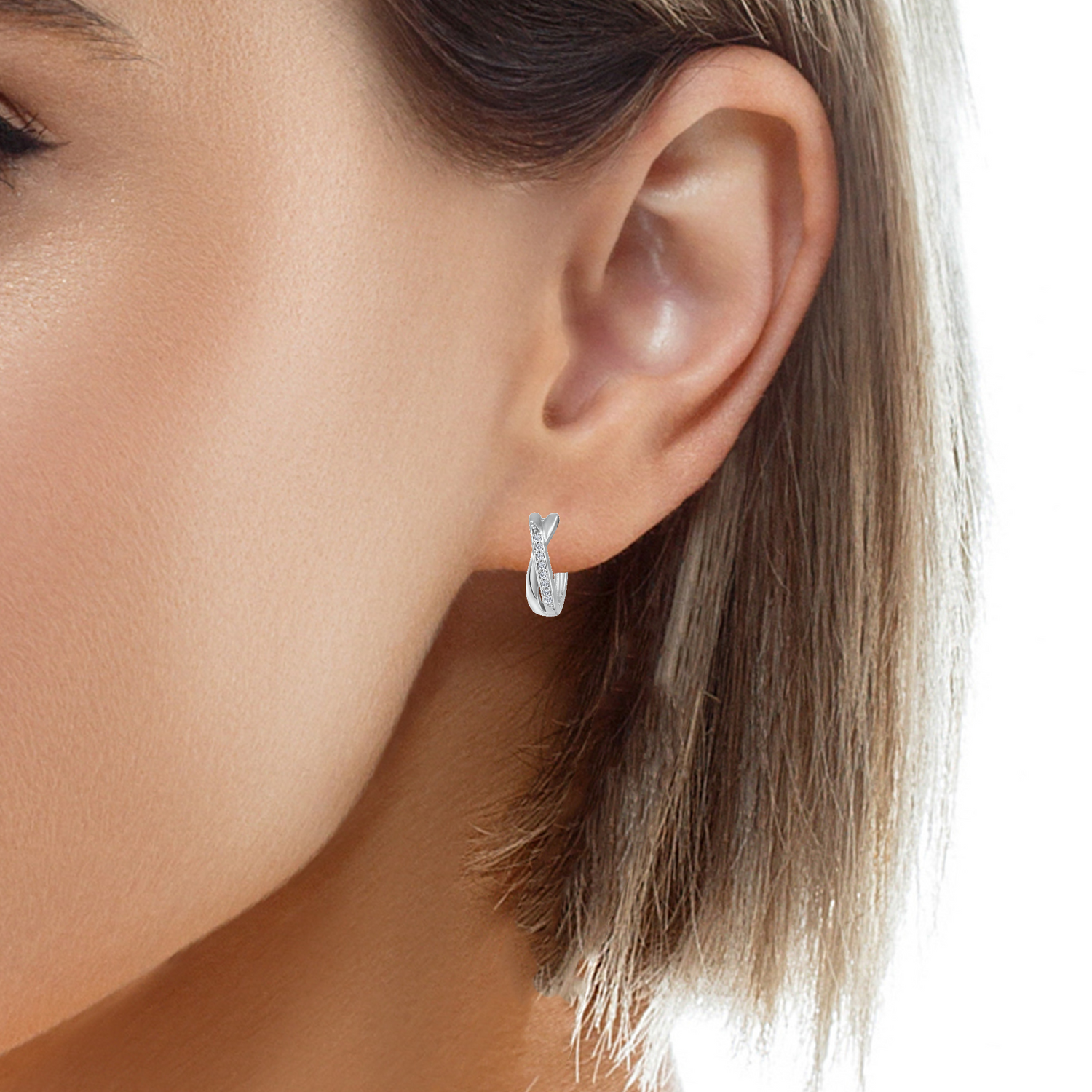 10k White Gold 0.05tcw Diamond Crossover Hoop Earrings