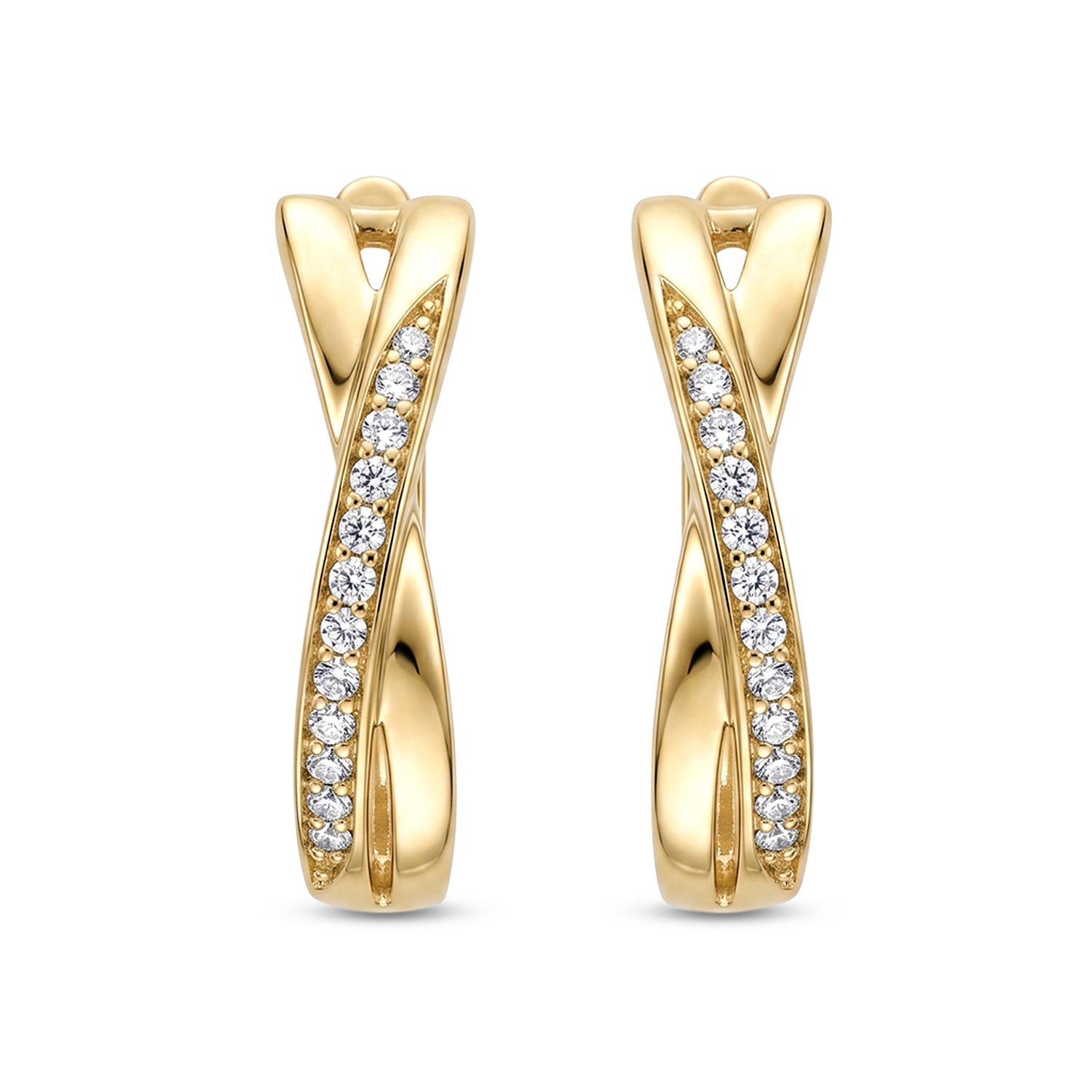 10k Yellow Gold 0.15tcw Diamond Crossover Hoop Earrings