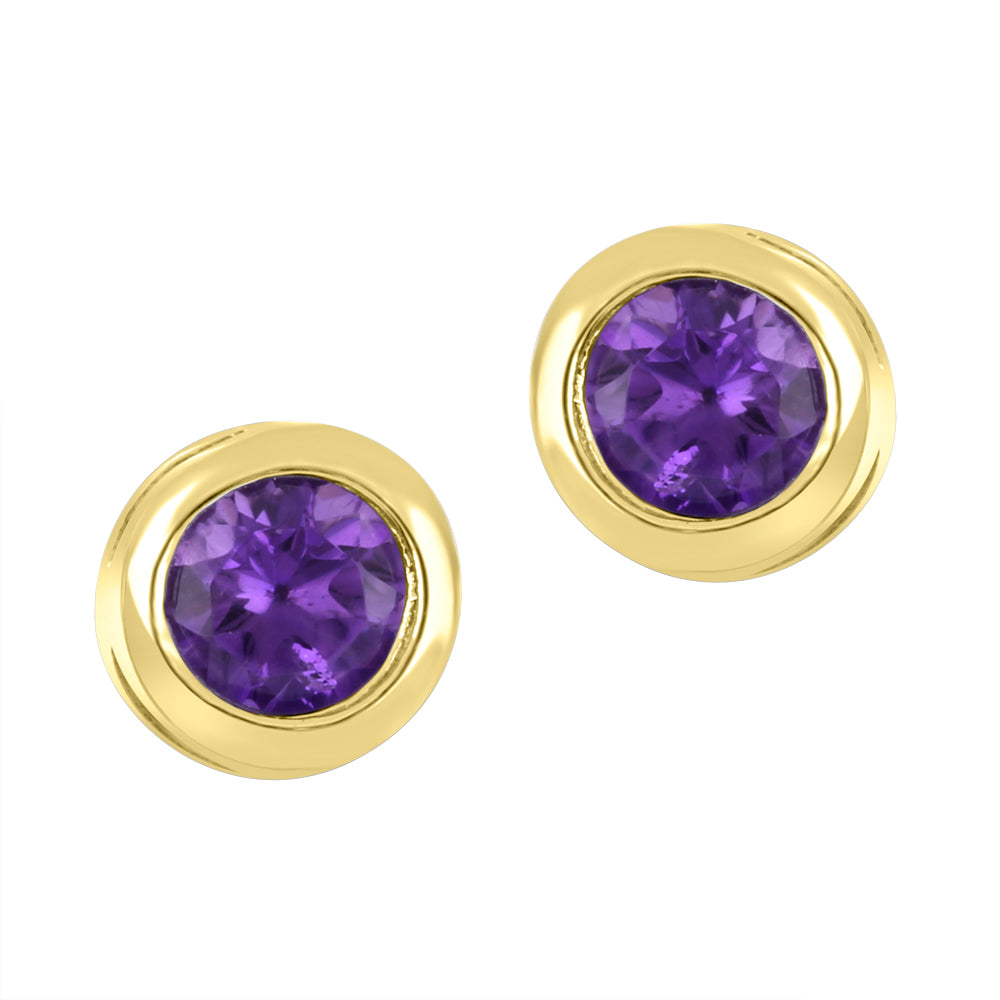 10K Bezel Set Birthstone Earrings - February