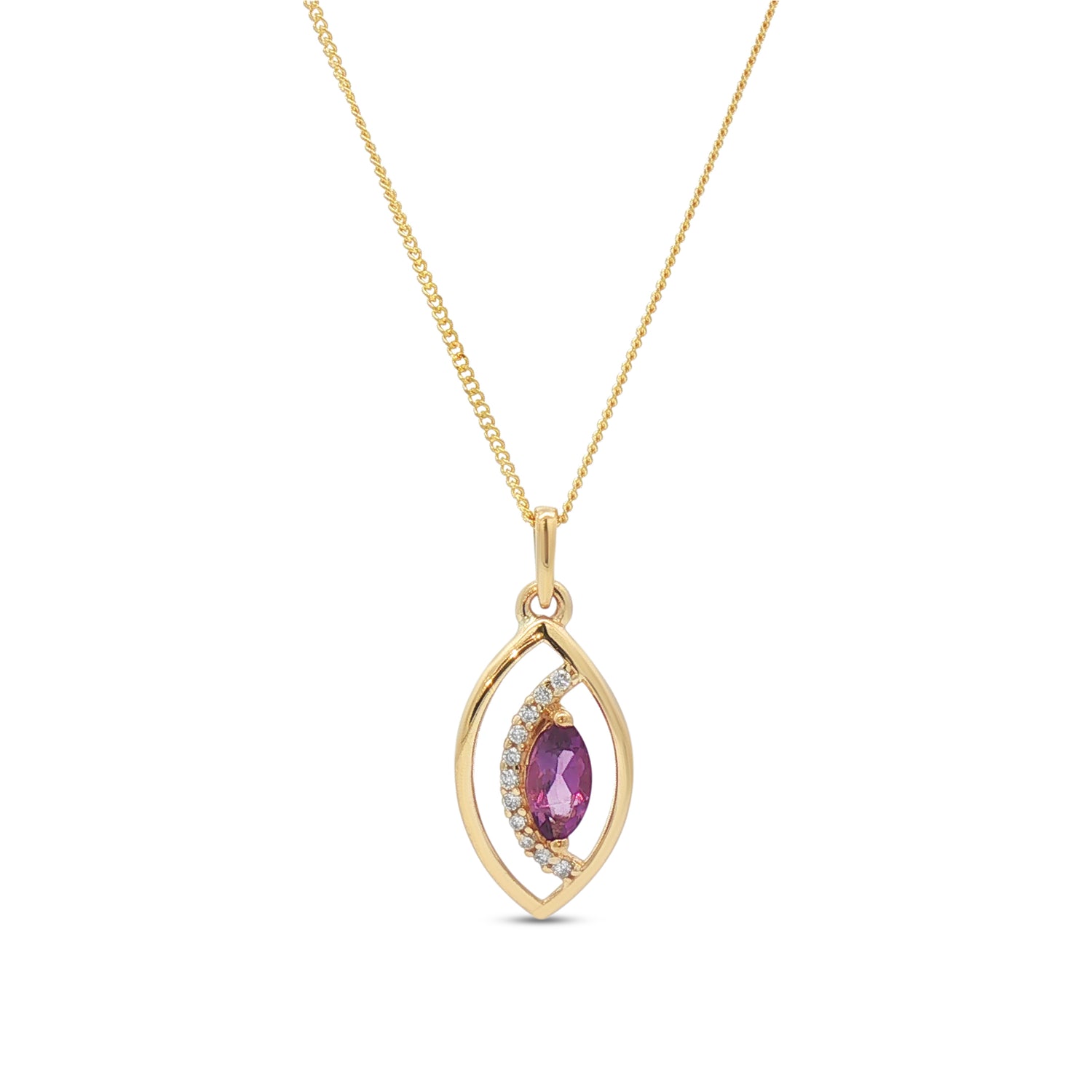 10k Yellow Gold Marquise Amethyst and 0.044tdw Diamond Accent Pendant Necklace