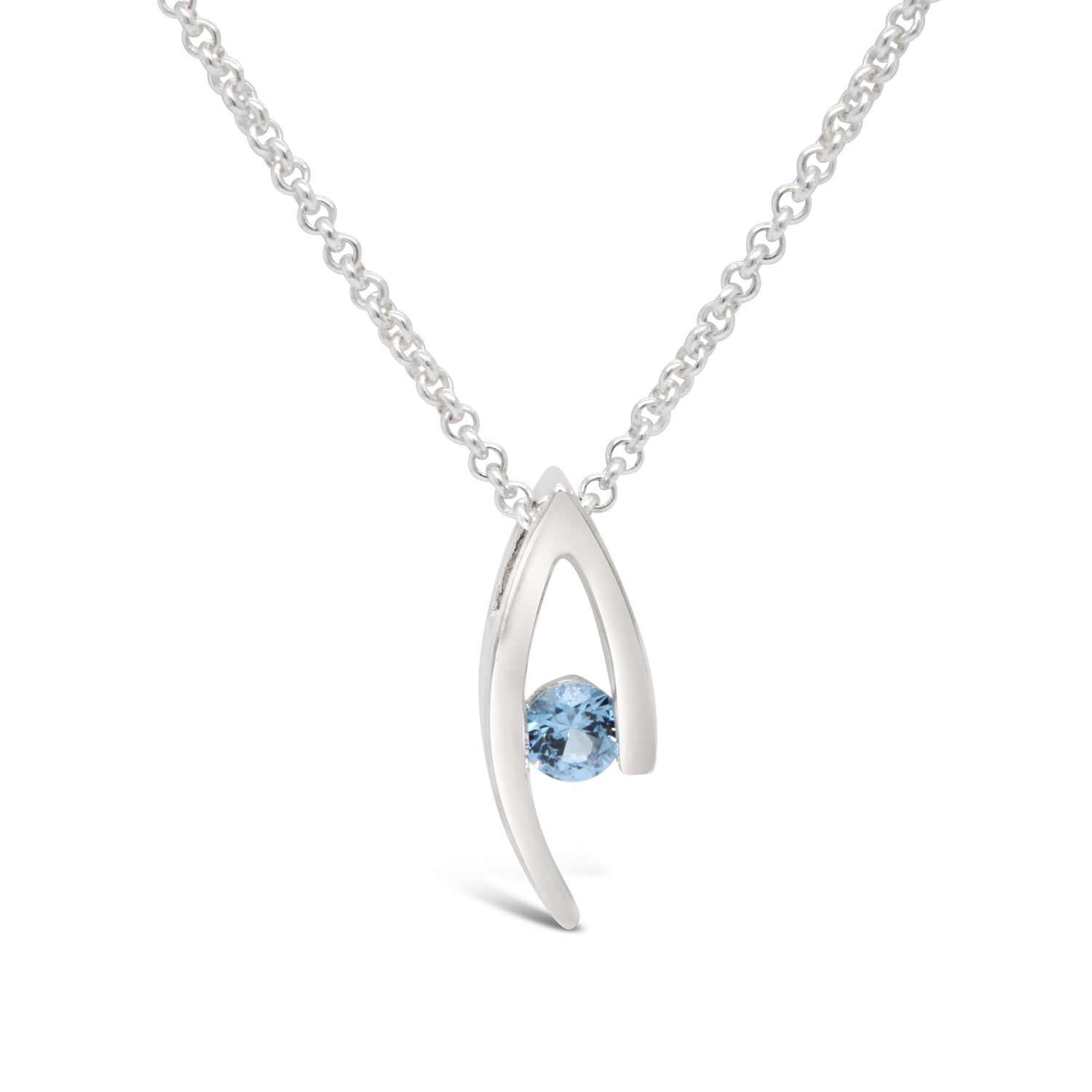 Double Curve Birthstone Pendant, March
