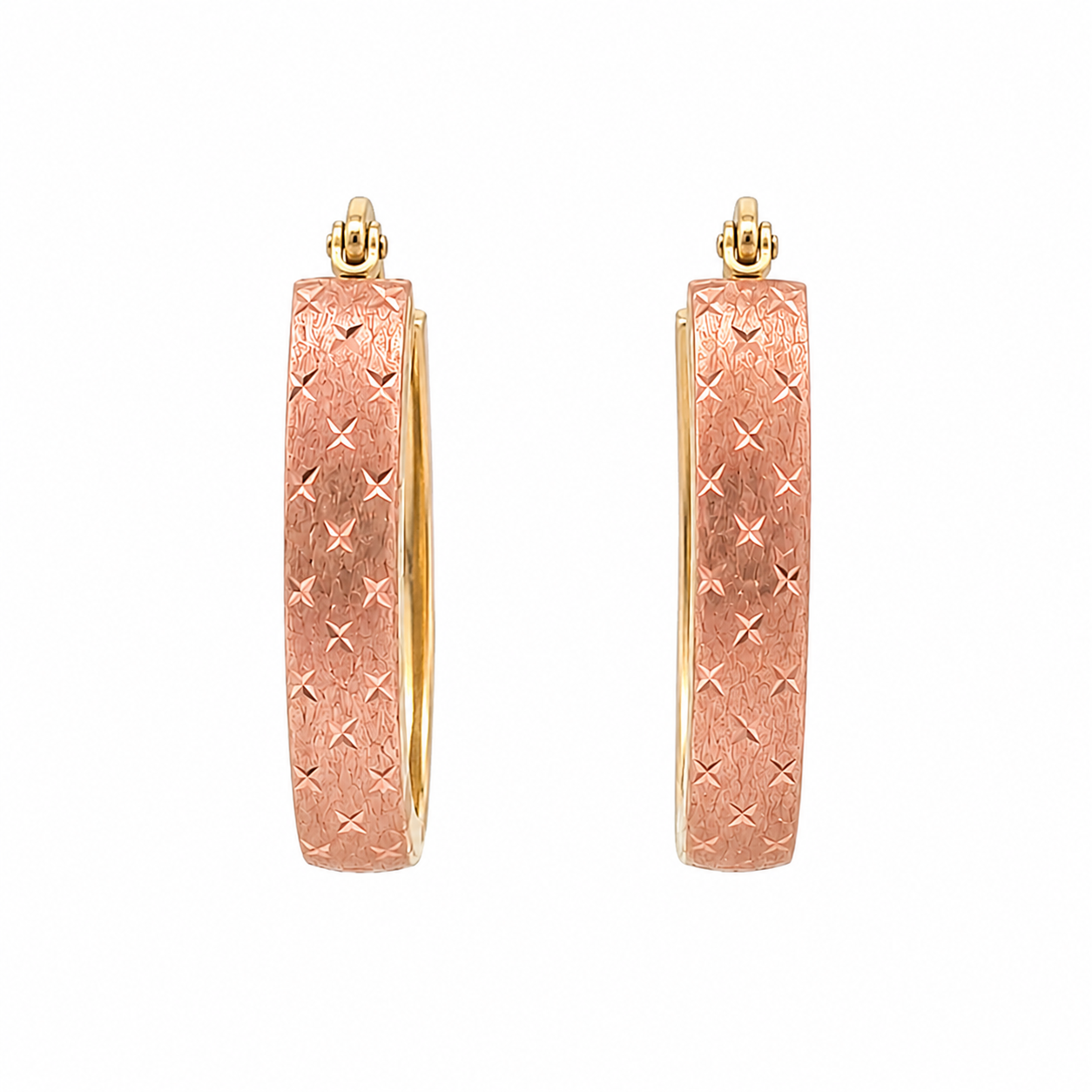 14K Two-Tone Gold Textured Starburst Hoop Earrings
