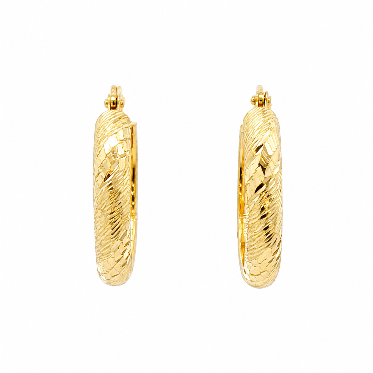 14K Textured Yellow Gold Hoop Earrings