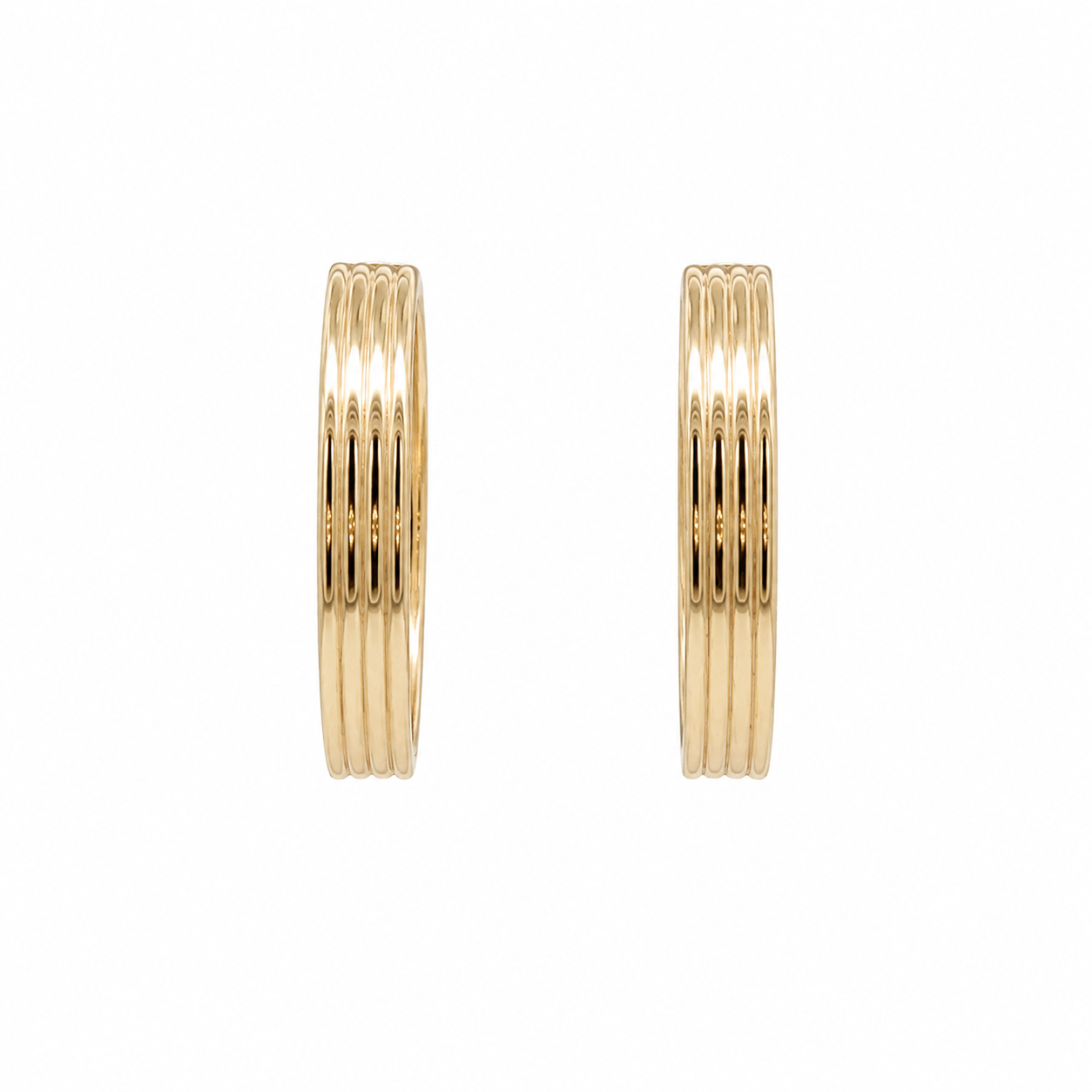 10K Yellow Gold 23 MM Ribbed Line Hoop Earrings