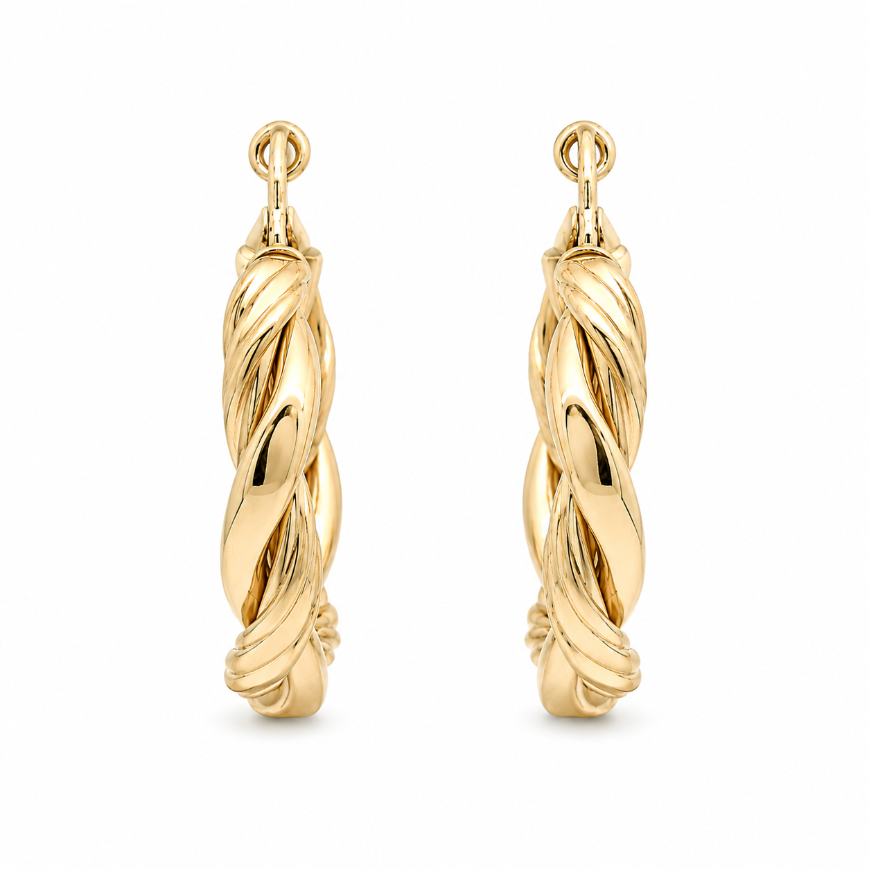 14K Twisted Yellow Gold Hoop Earrings