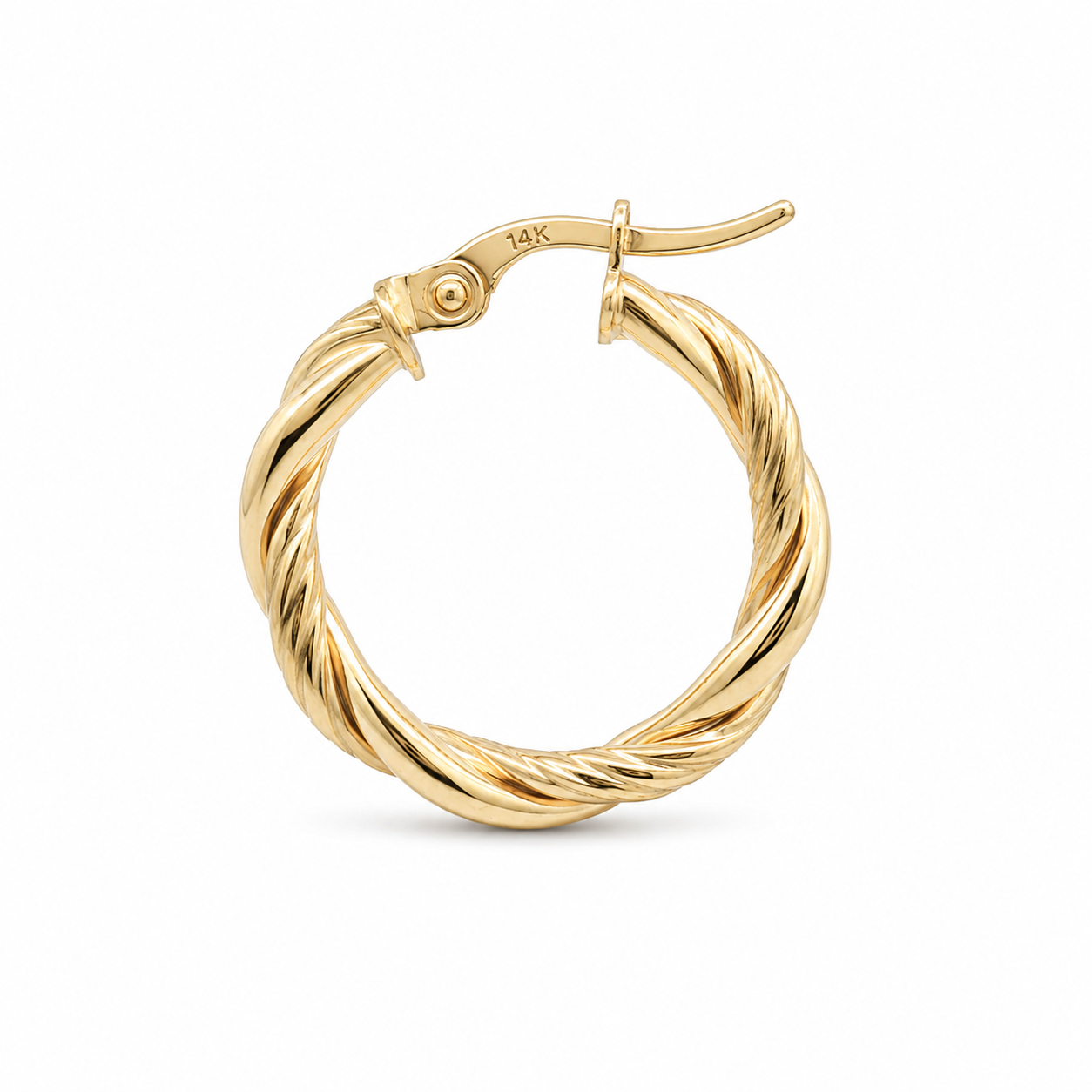 14K Twisted Yellow Gold Hoop Earrings