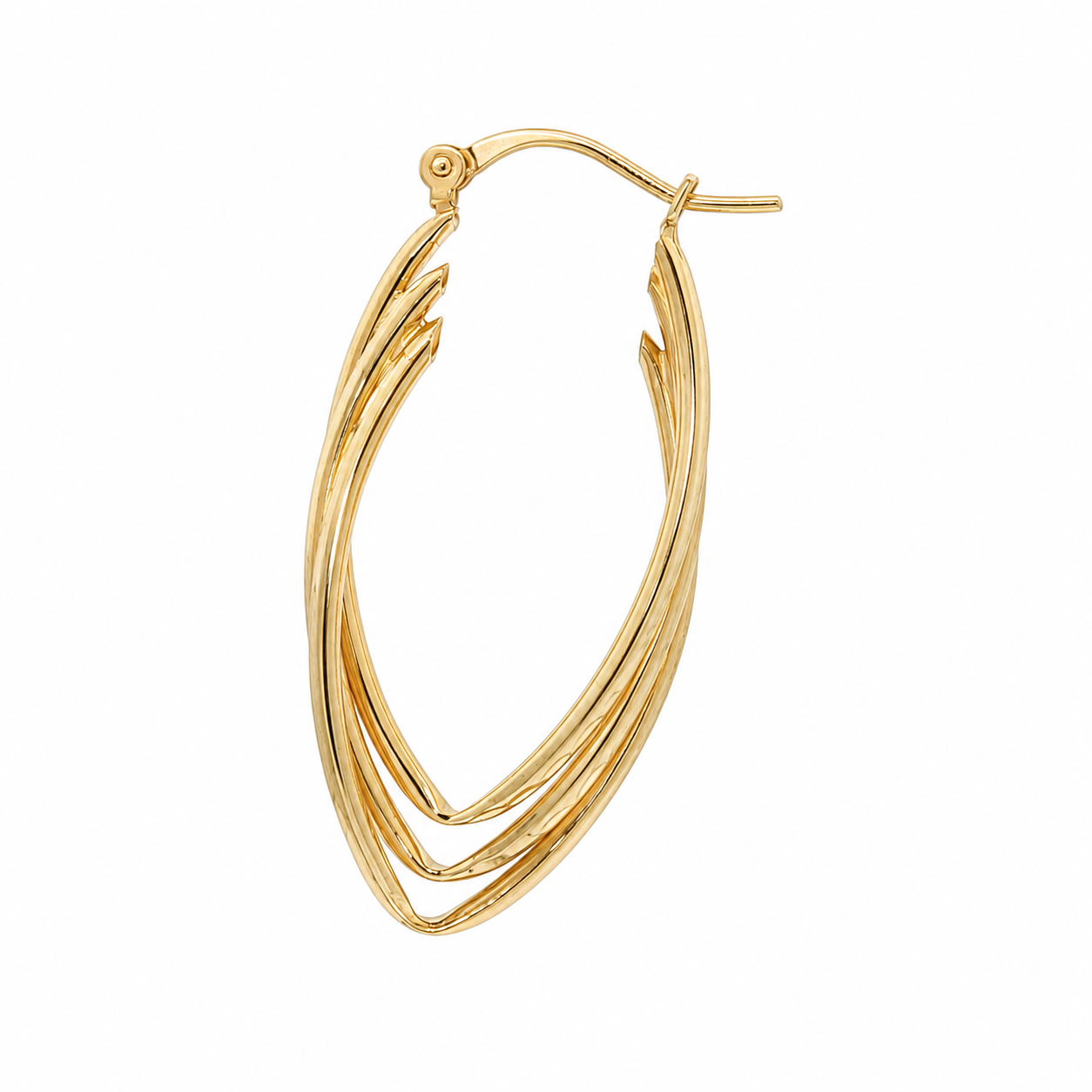 14K Textured Triple Oval Hoop Earrings in Yellow Gold