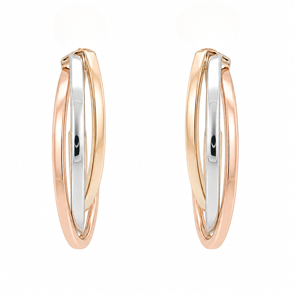 10K Interlocking Tri-Color Gold Hoop Earrings