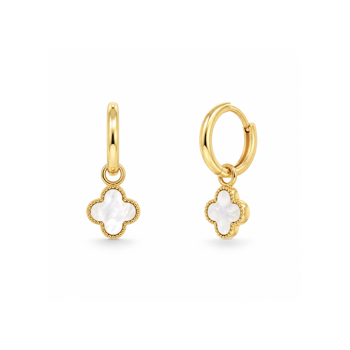 Gold Vermeil Silver Huggie Hoops with Clover Dangle