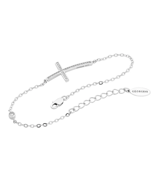 Rhodium-Plated Sterling Silver Sideways Cross Bracelet