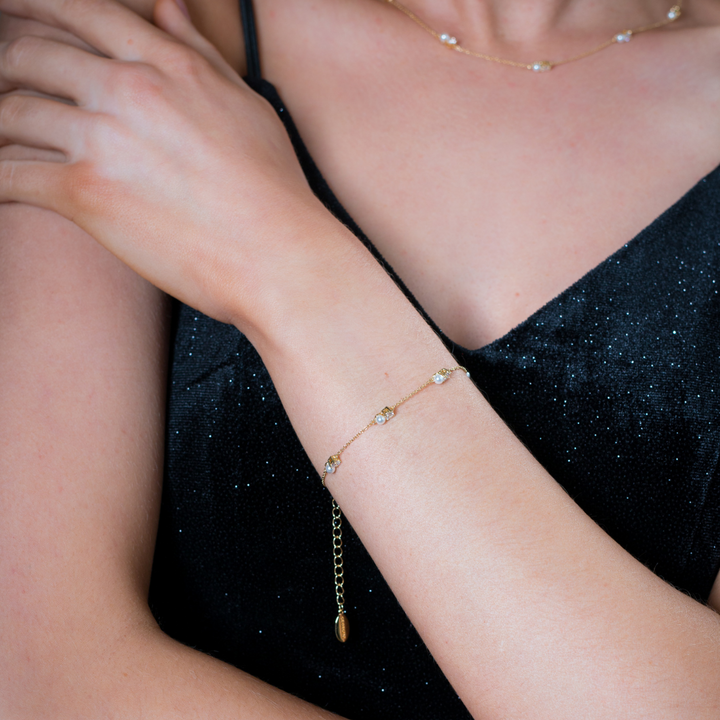 Pearl & CZ Station Bracelet