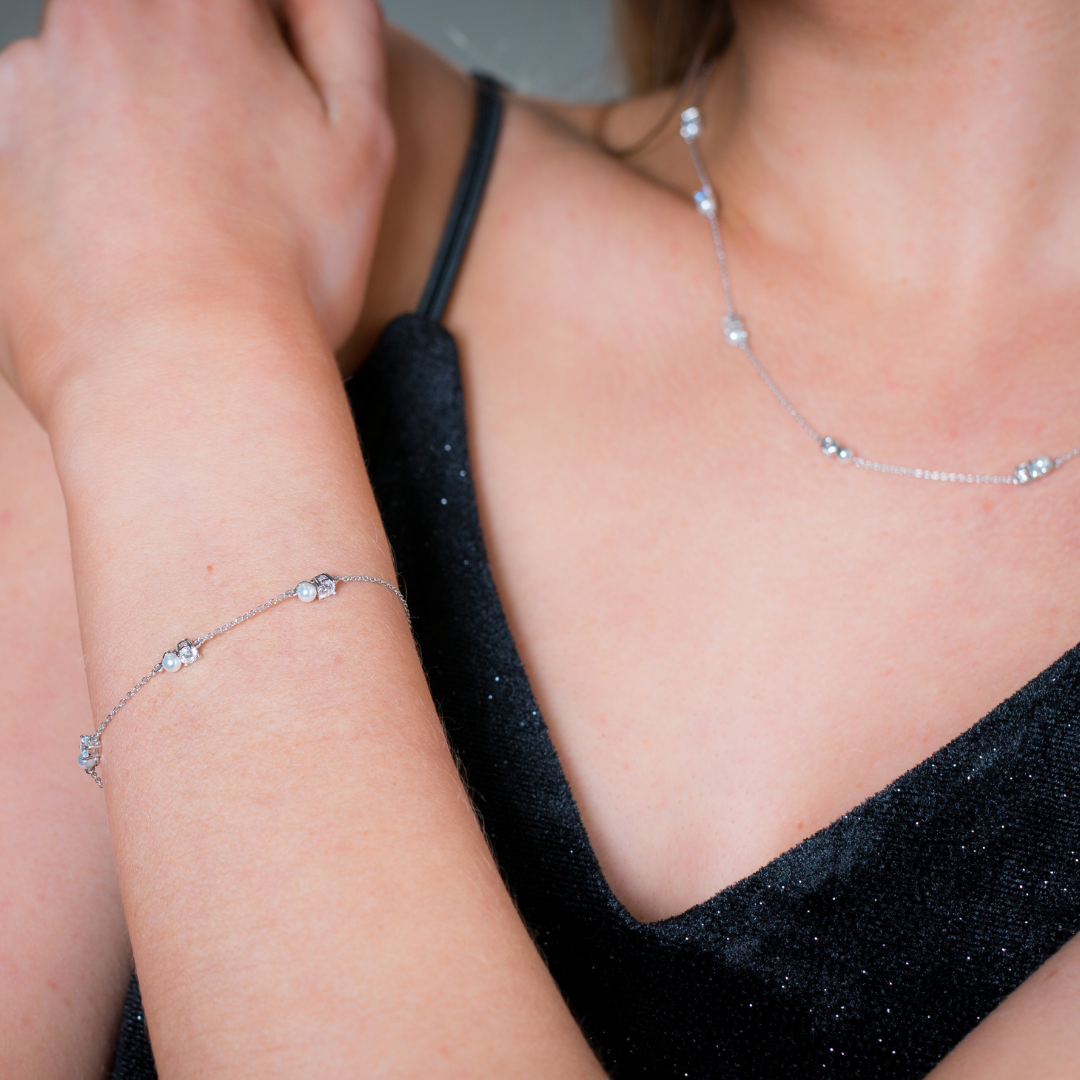 Pearl & CZ Station Bracelet