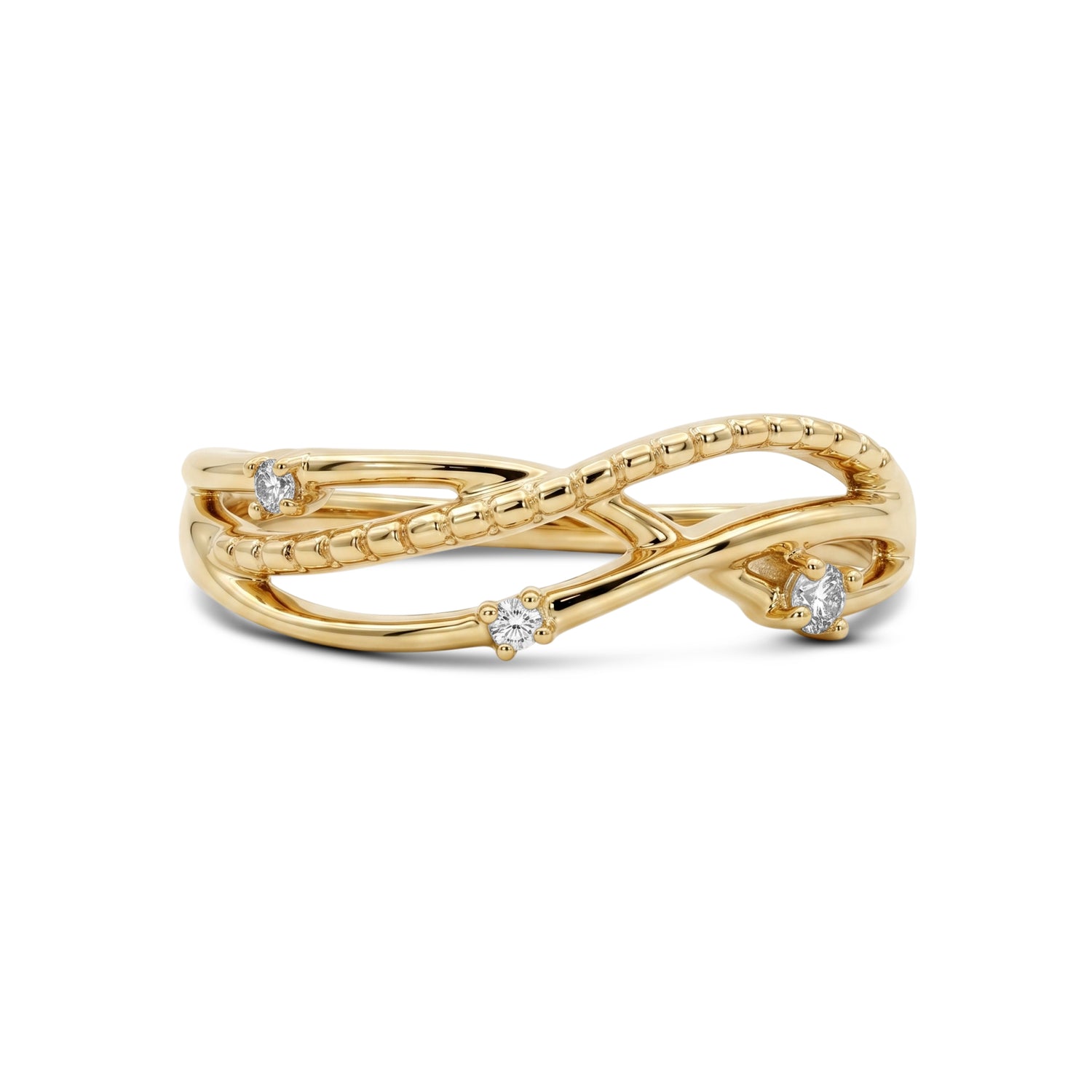 10k Yellow Gold Criss-Cross Milgrain Openwork Canadian Diamond Ring