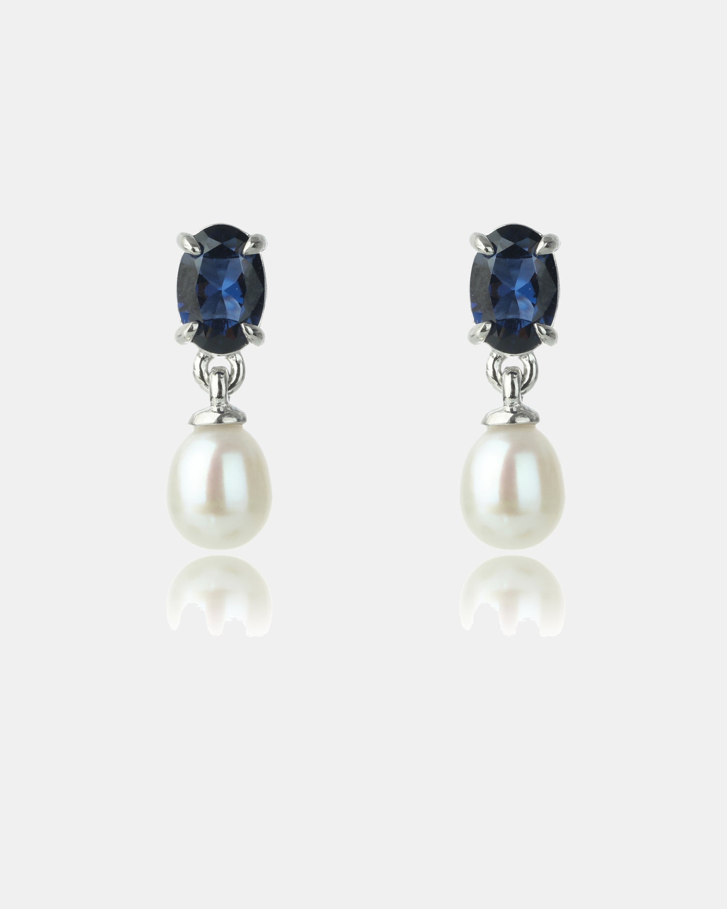 Freshwater Pearl & Sapphire Blue CZ Drop Earrings
