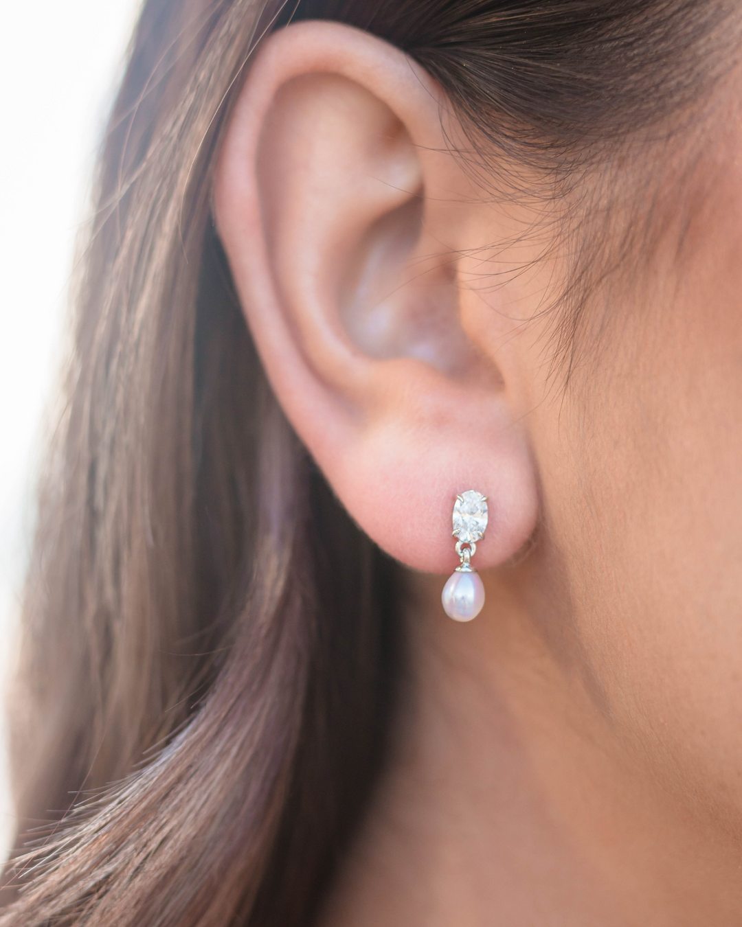 Oval Pearl & CZ Drop Earrings