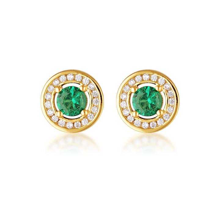 Emerald Green Nano & CZ Halo Stud Earrings
