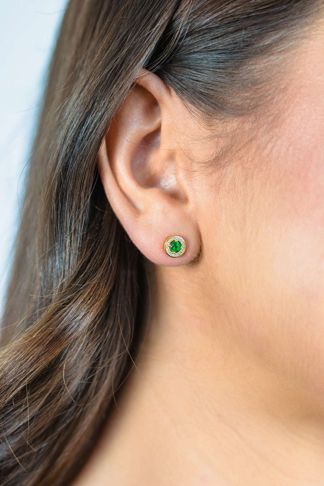 Emerald Green Nano & CZ Halo Stud Earrings