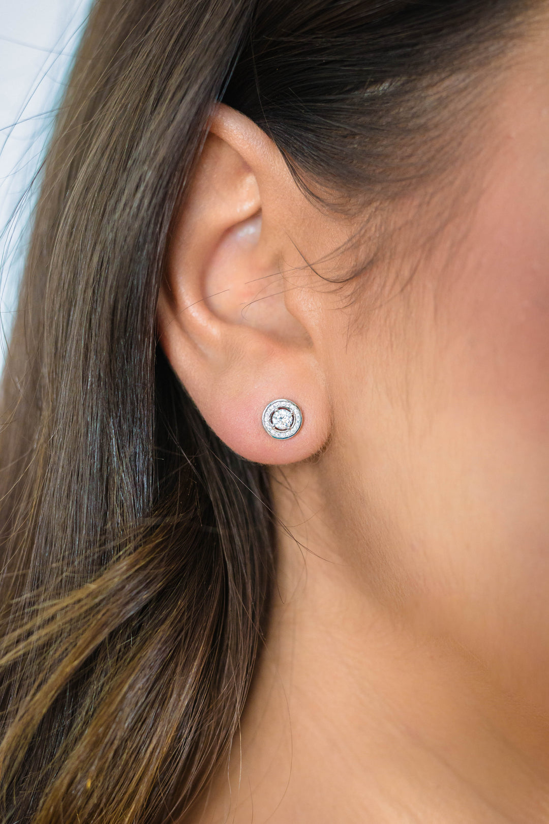 Round Halo CZ Stud Earrings