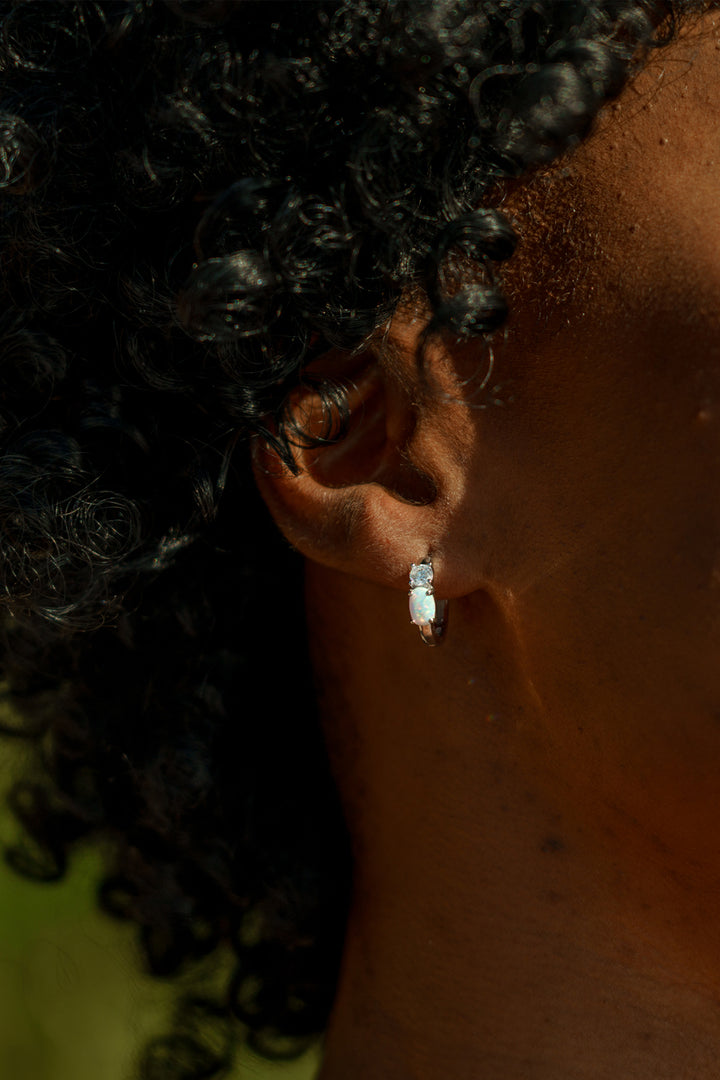 Created Opal & CZ 13MM Huggie Earrings