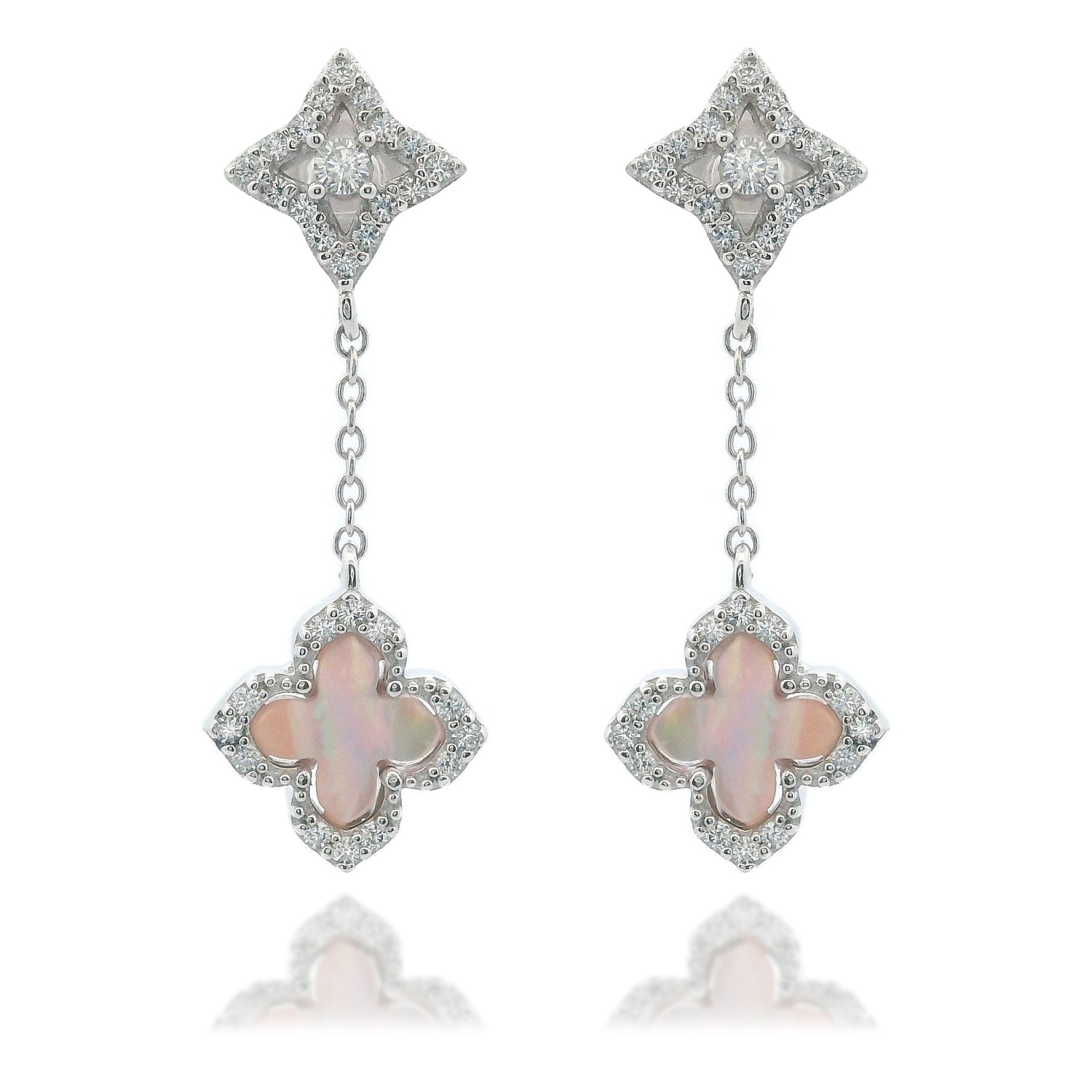 Fairwater MOP & CZ Clover Drop Earrings