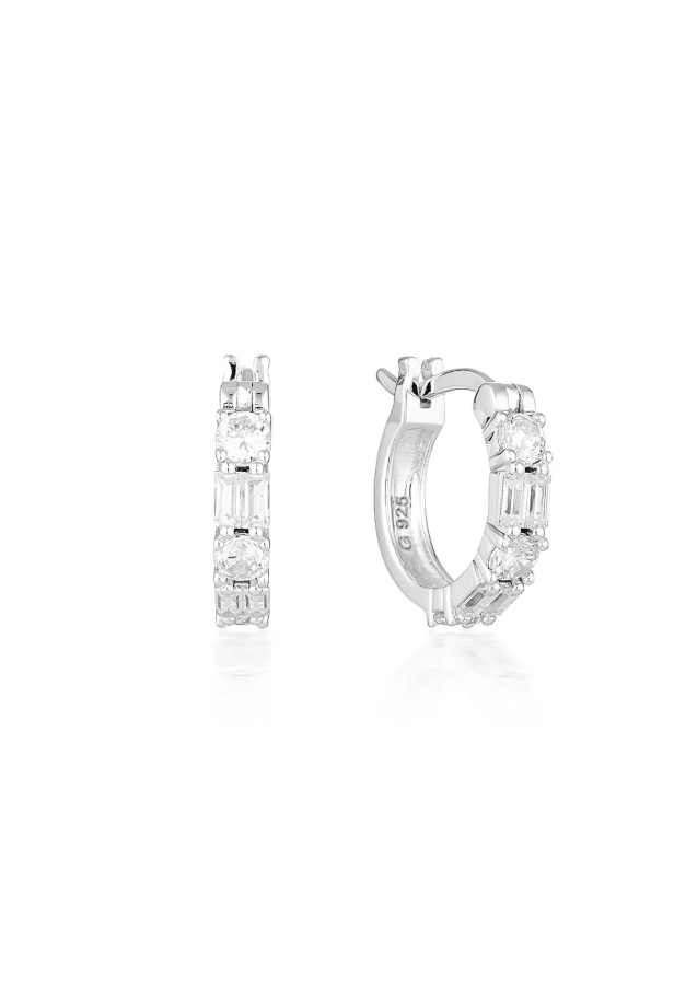 15MM Round & Baquette CZ Hoop Earrings
