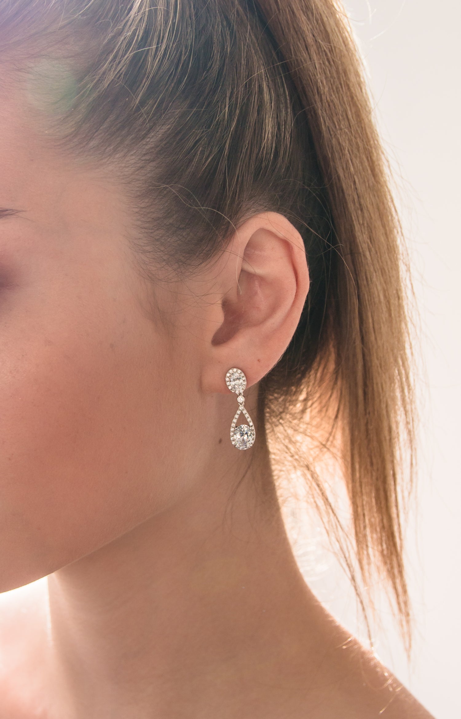 Aurora Radiance Rhodium-Plated Oval Drop Earrings
