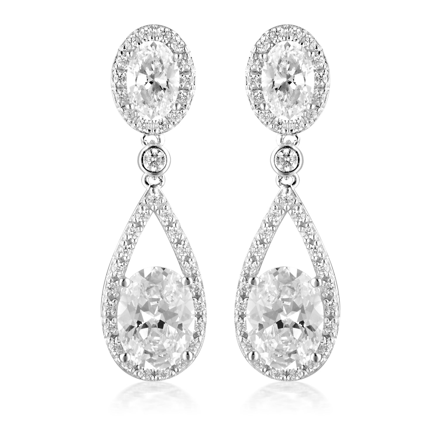 Aurora Radiance Rhodium-Plated Oval Drop Earrings