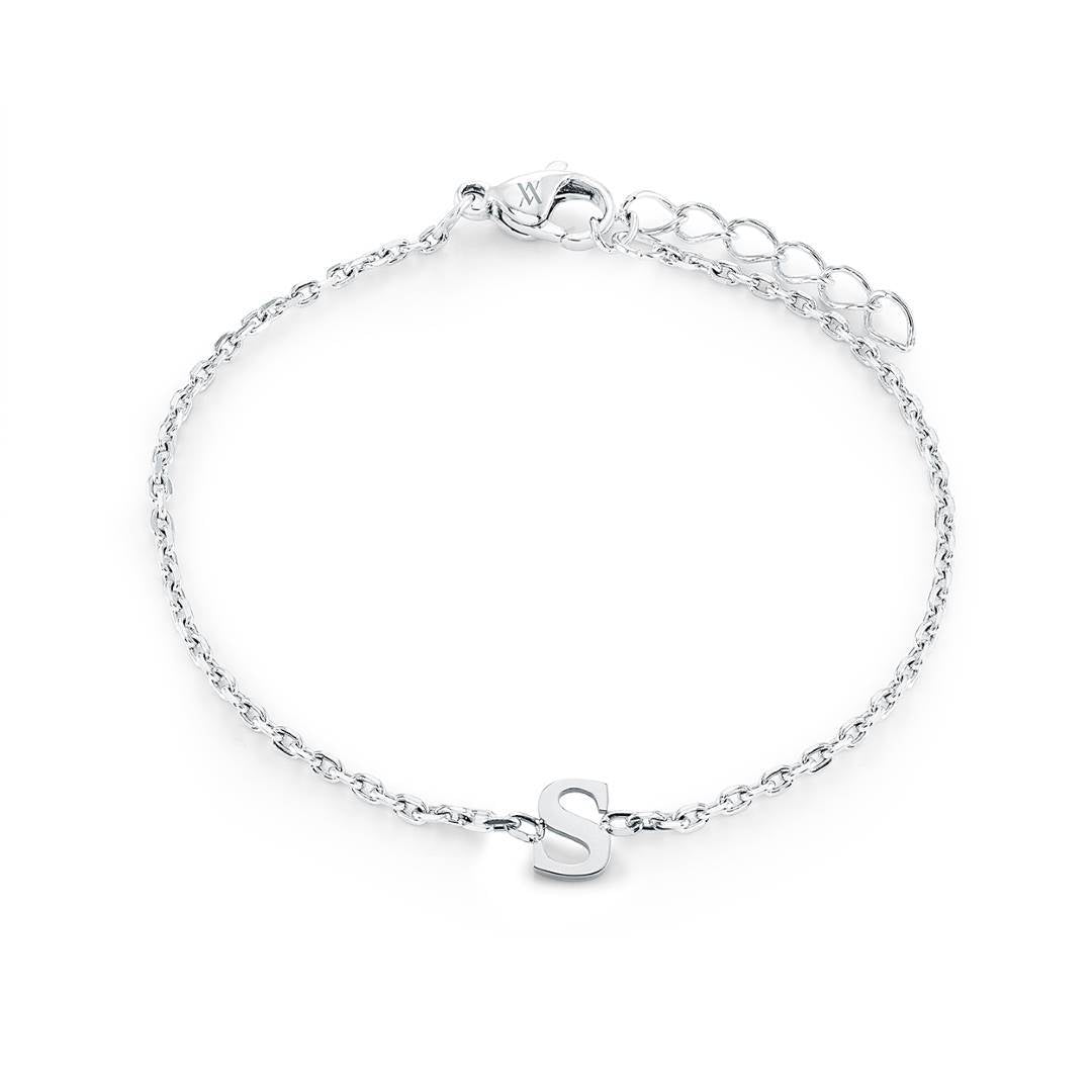Veloria Stainless Steel Block Letter Initial "S" Bracelet