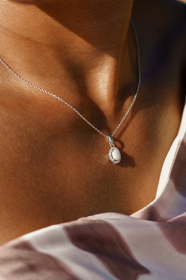 Opal Glow Blackwattle Rhodium-Plated Sterling Silver Pendant