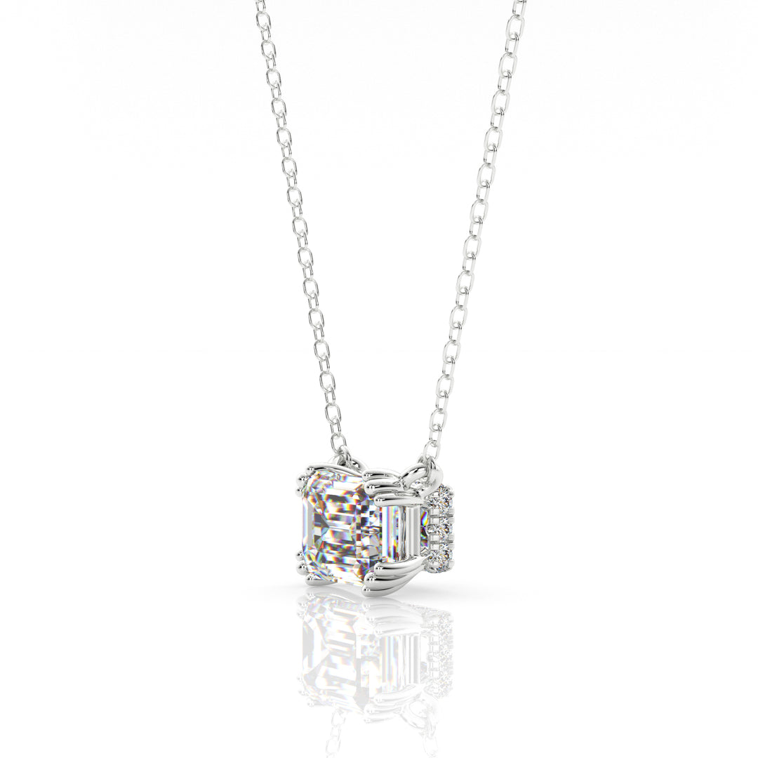 5x7MM Emerald Cut Hidden Halo Solitaire Pendant, 18.5"