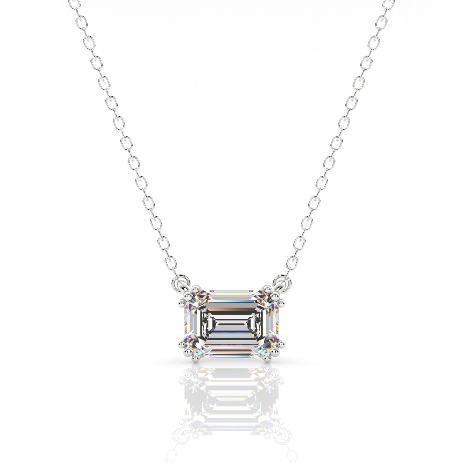 5x7MM Emerald Cut Hidden Halo Solitaire Pendant, 18.5"
