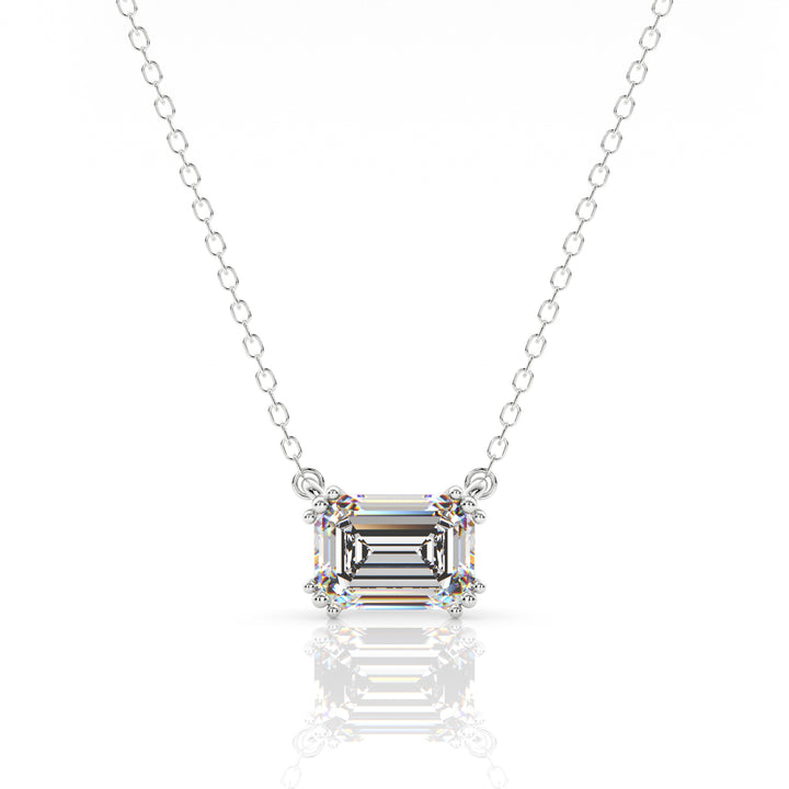 5x7MM Emerald Cut Hidden Halo Solitaire Pendant, 18.5"