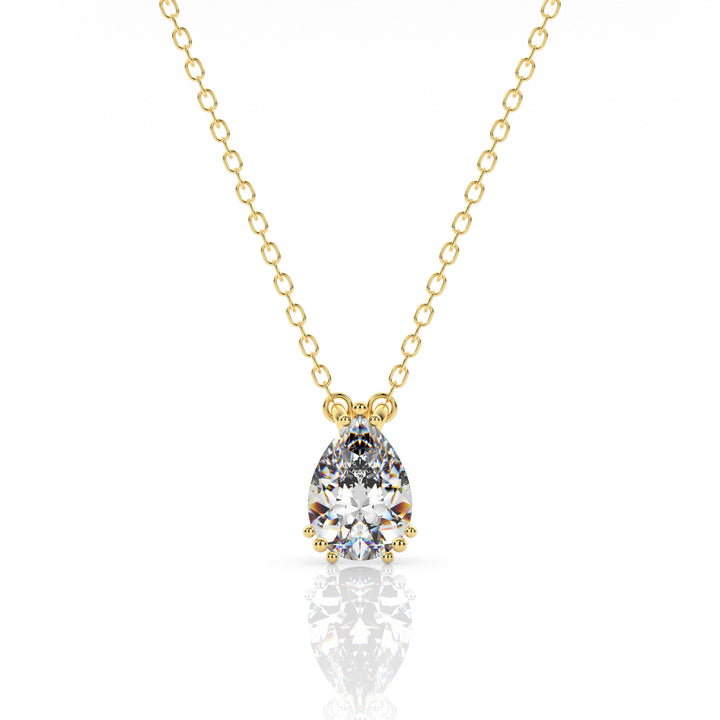 7MM Pear Cut Hidden Halo Solitaire Pendant, 18K GP