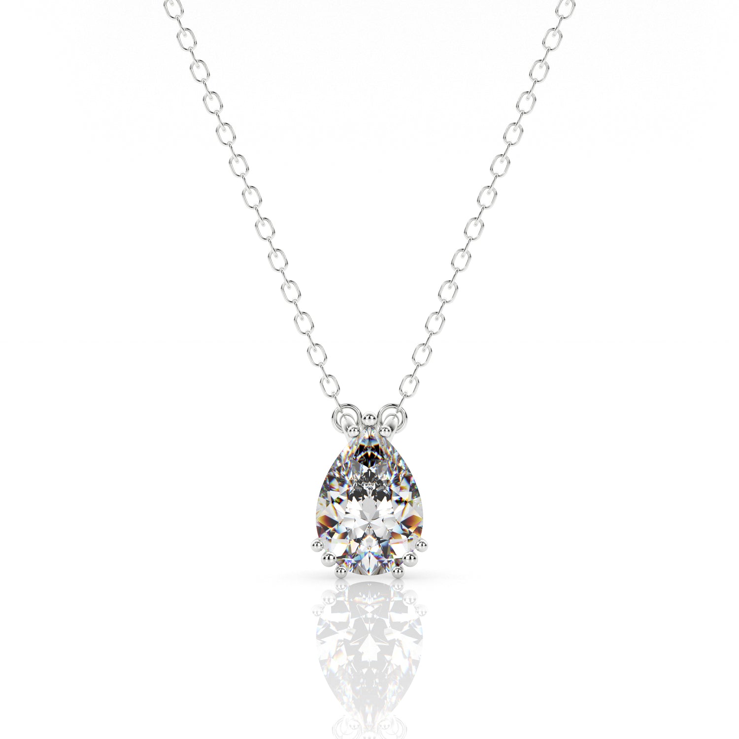 7MM Pear Cut Hidden Halo Solitaire Pendant, 18.5"