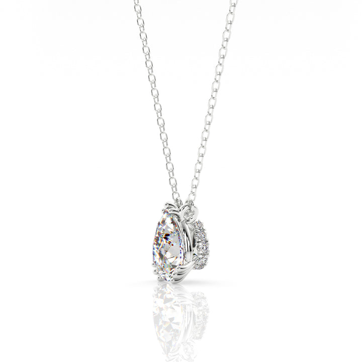 7MM Pear Cut Hidden Halo Solitaire Pendant, 18.5"