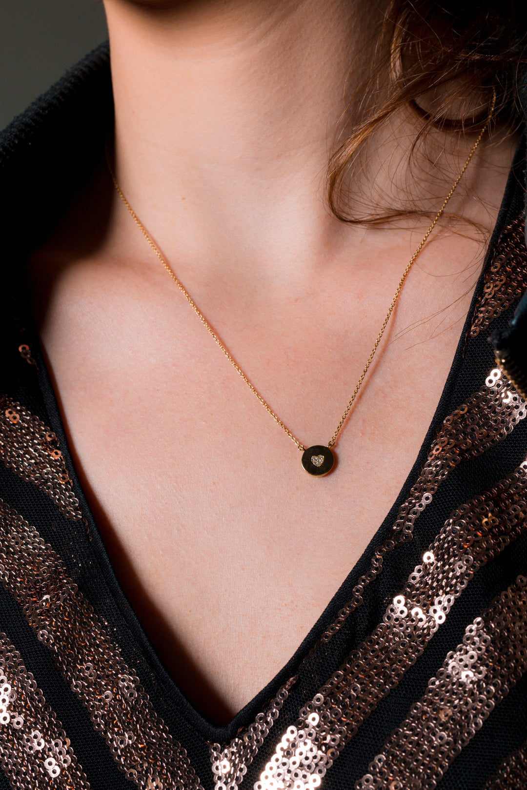 Rock Star Heart Gold-Plated Sterling Silver Disc Necklace