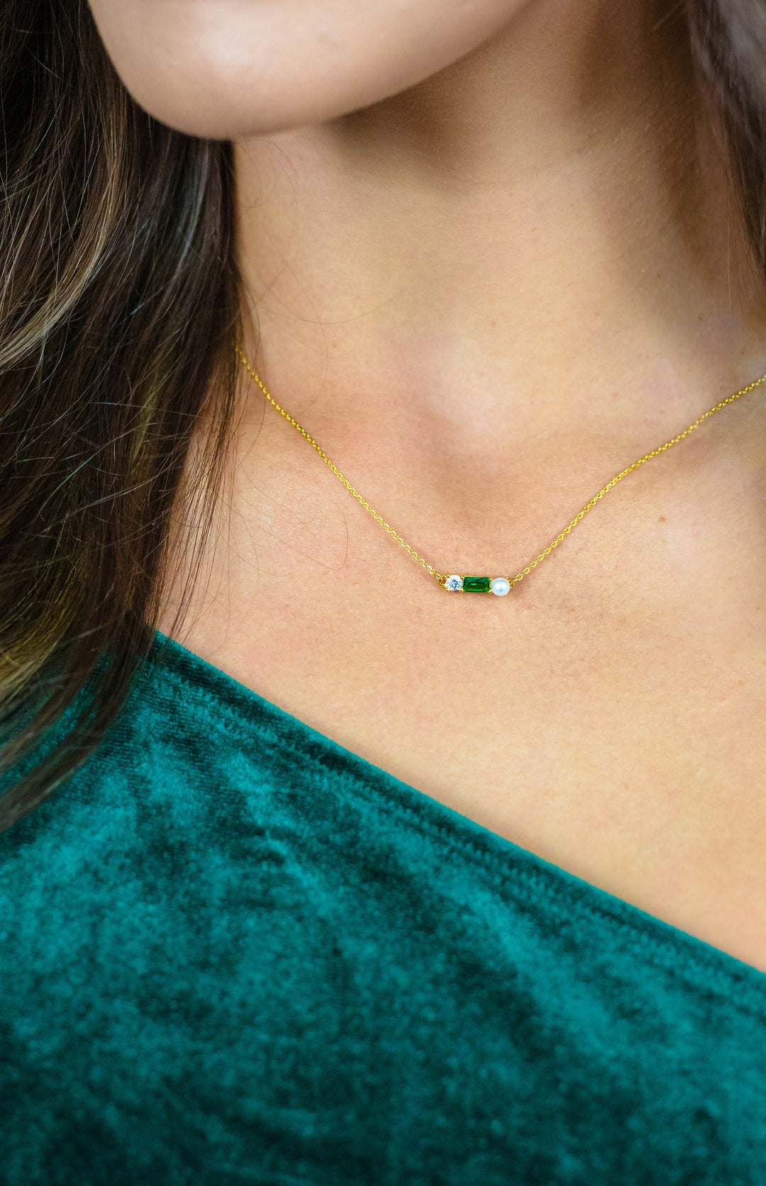Emerald Isle Gold-Plated Pearl & Emerald CZ Necklace