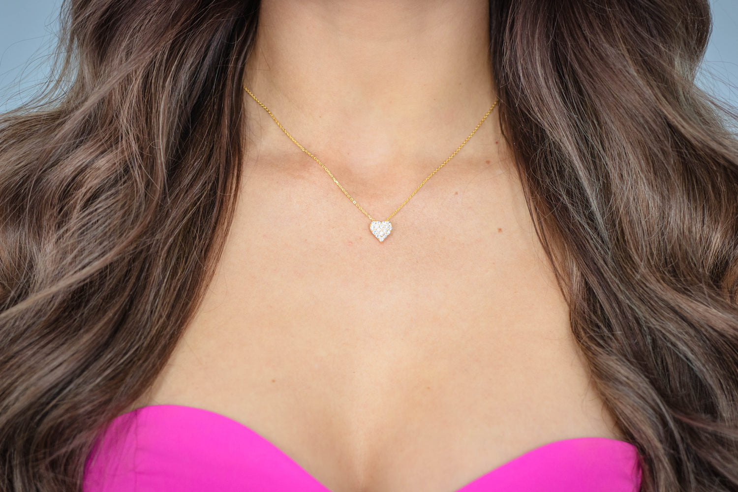 Sweetheart Sparkly Gold-Plated Sterling Silver Heart Necklace