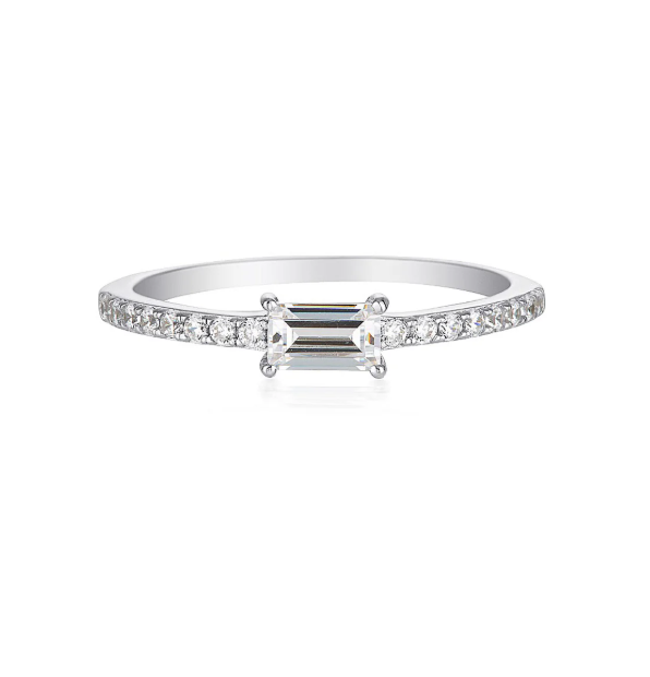 Mika Rhodium-Plated Sterling Silver Baguette Ring