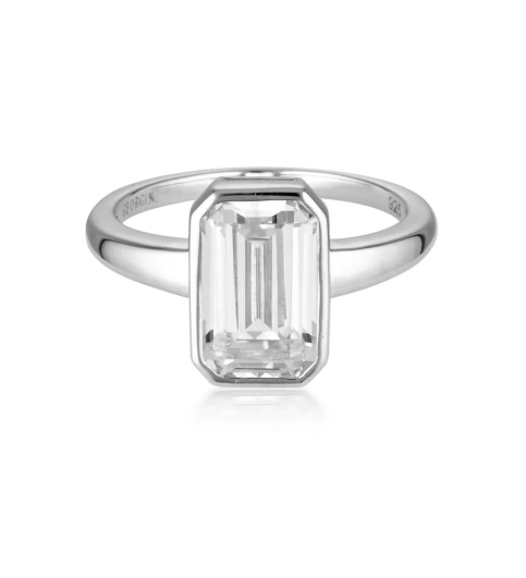 Luxe Sontuosa Rhodium-Plated Sterling Silver Emerald-Cut Ring