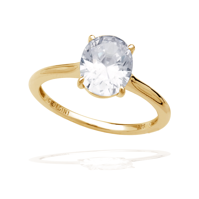 18K GP Oval Solitaire Ring, size 6.0