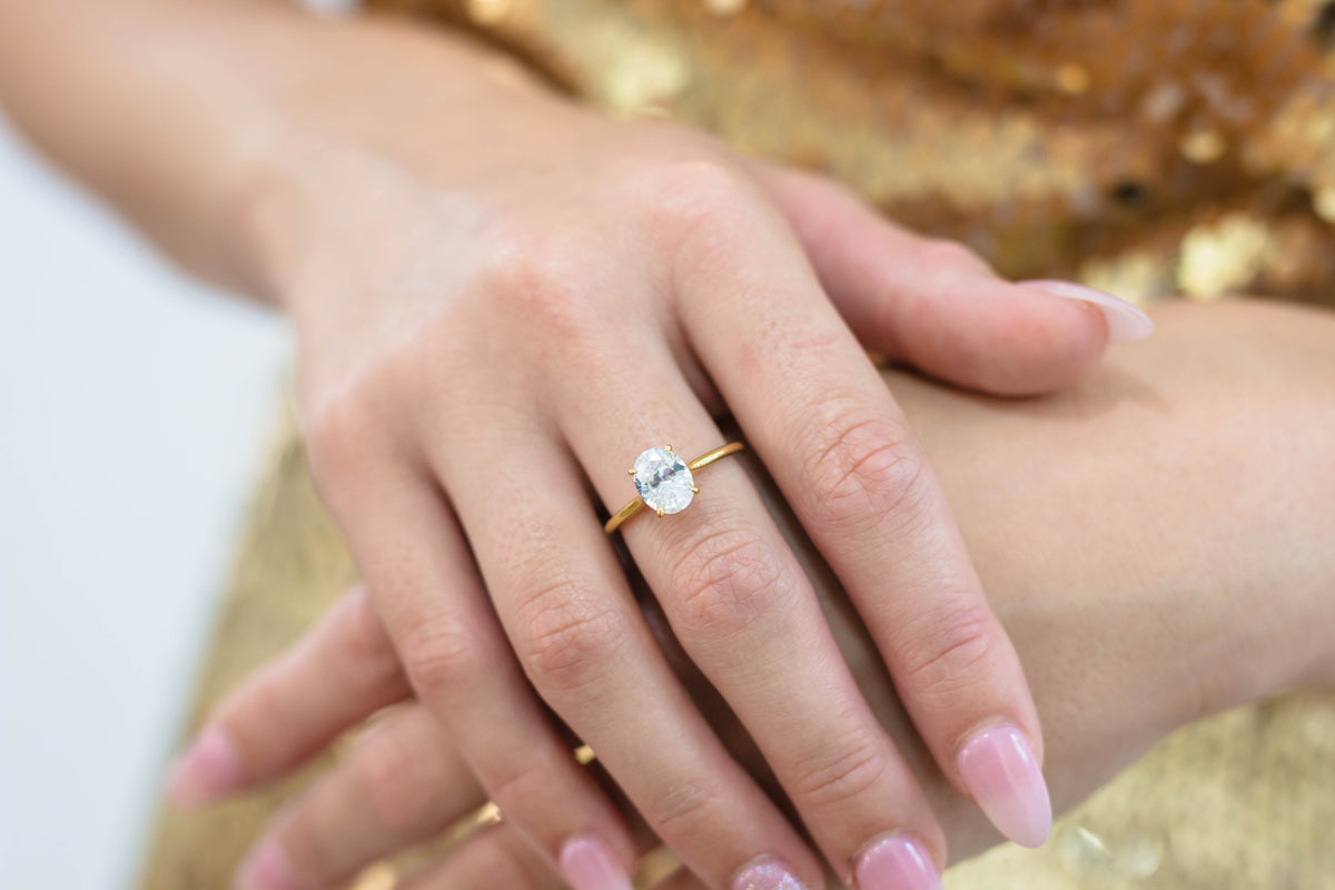 18K GP Oval Solitaire Ring, size 6.0
