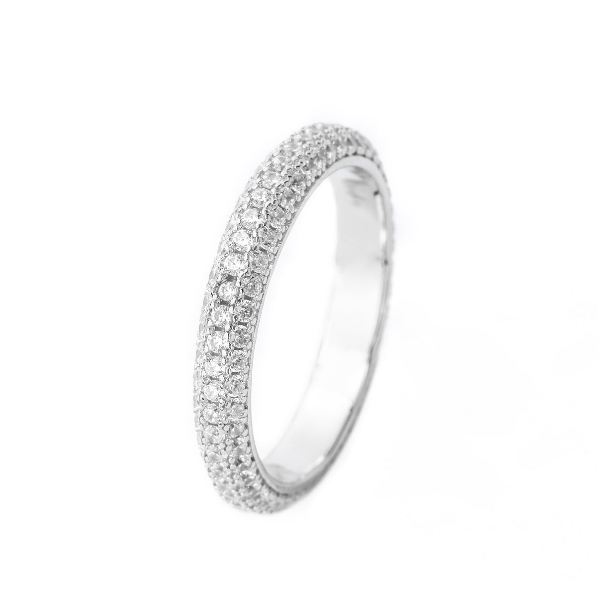 Goddess Rhodium-Plated Sterling Silver 3-Row Pavé Band