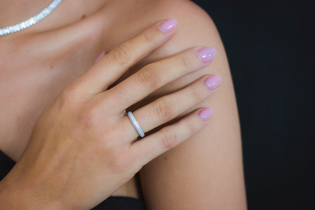 Goddess Rhodium-Plated Sterling Silver 3-Row Pavé Band