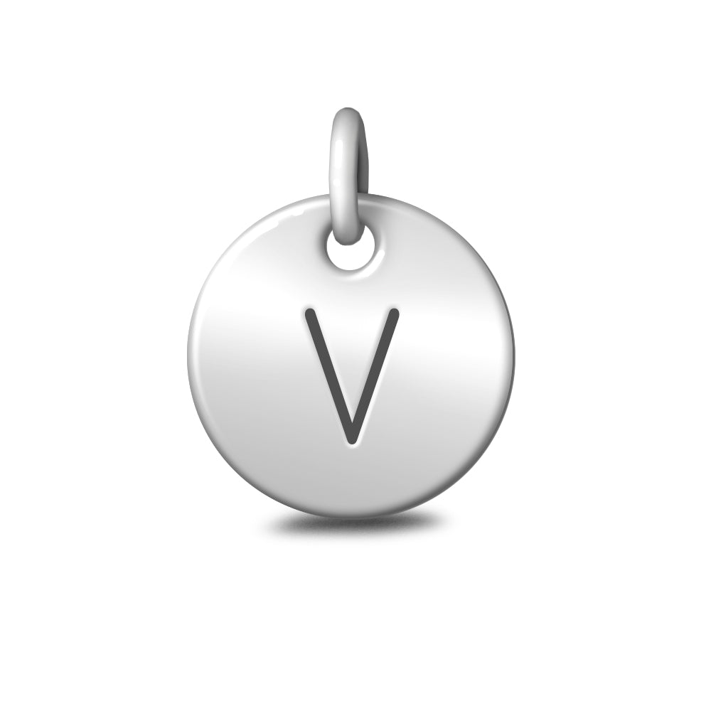 Silver Letter 'V' Disc Pendant