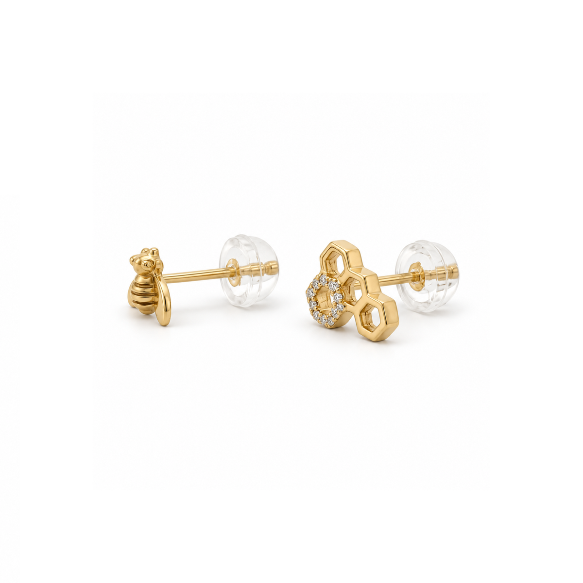 Mini Be and Honeycomb Stud Earrings with Diamonds