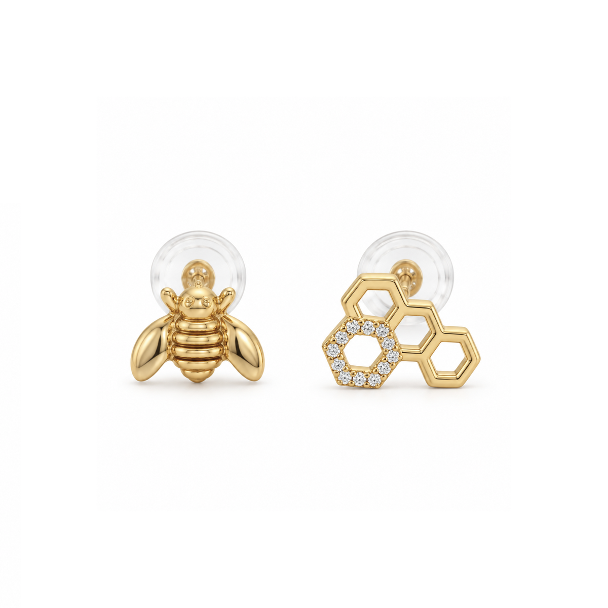 Mini Be and Honeycomb Stud Earrings with Diamonds