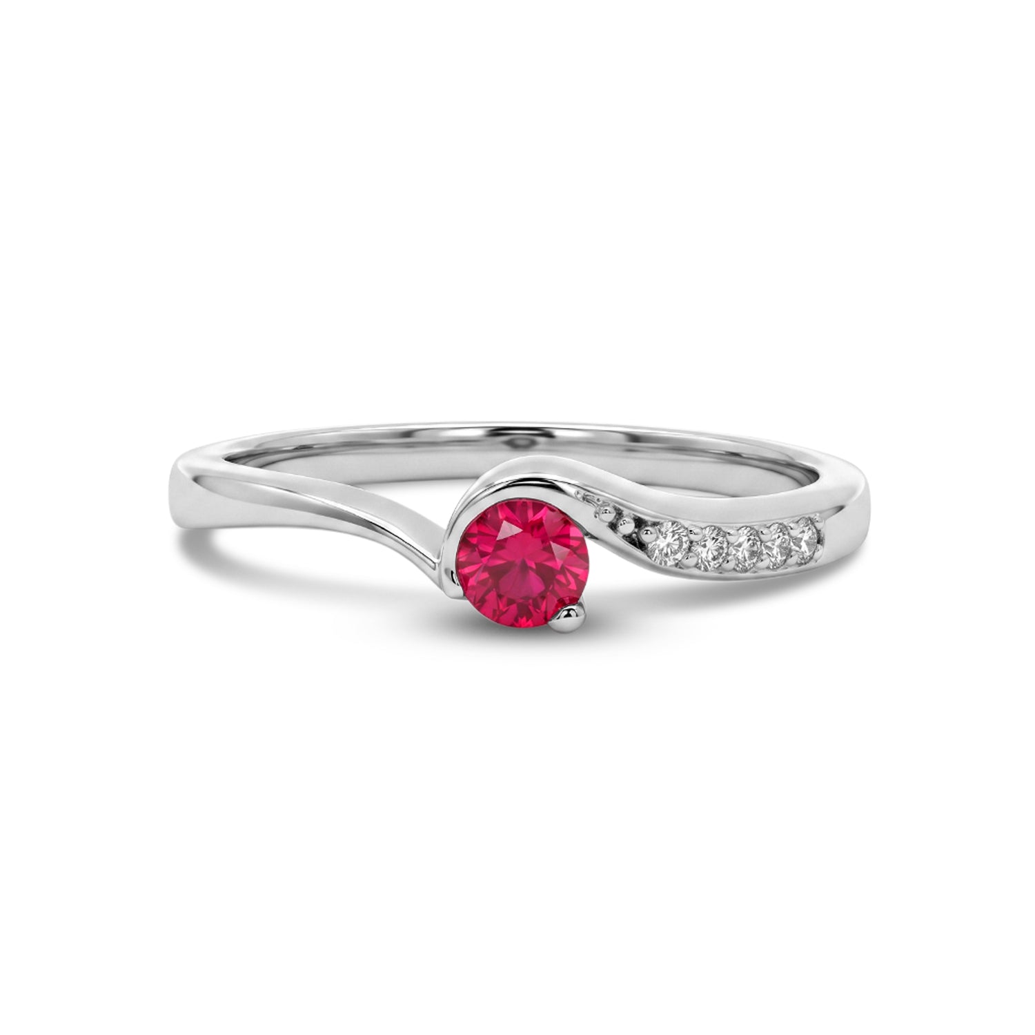 10k White Gold 3.5mm Curved Ruby and 0.0375tdw Diamond Accent Ring