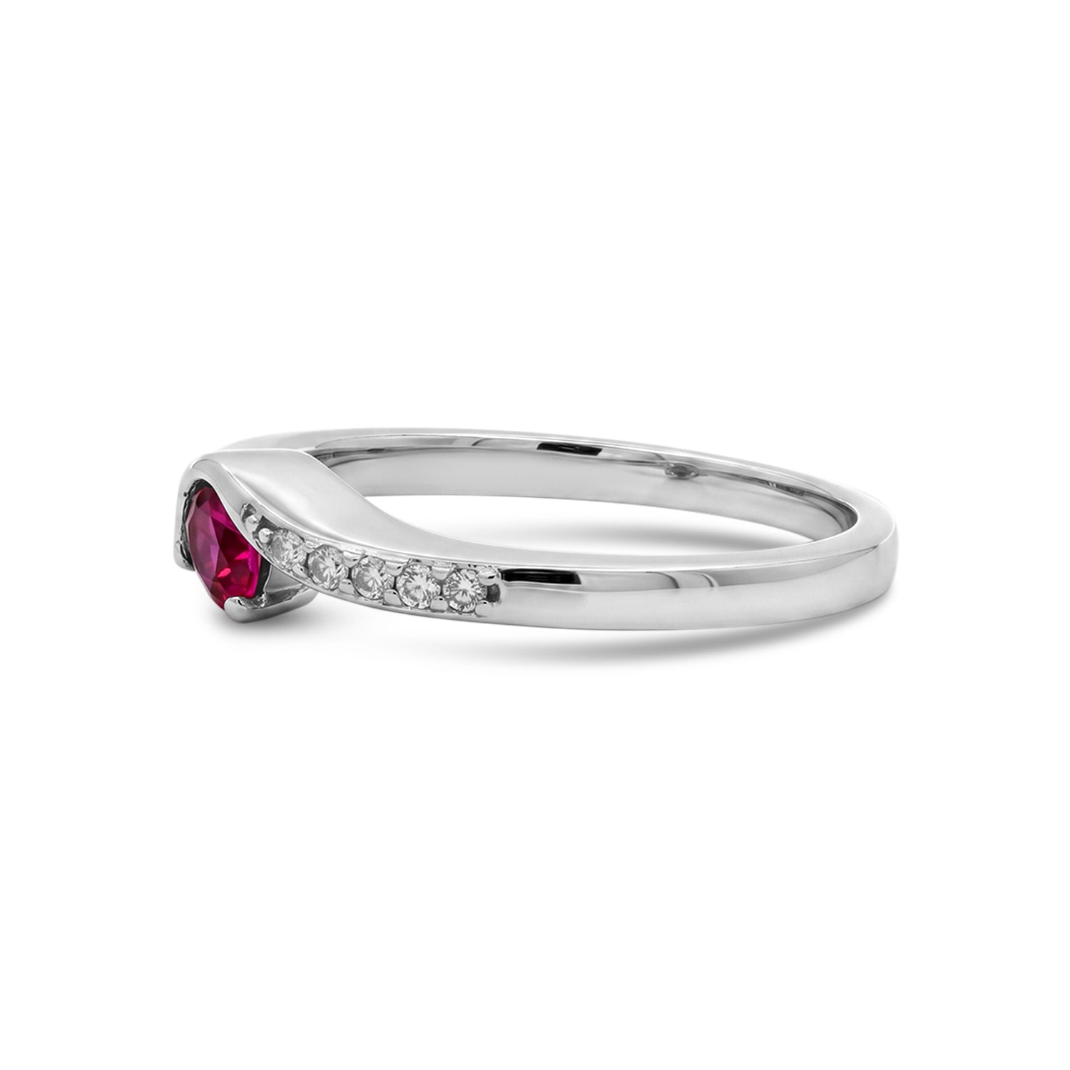 10k White Gold 3.5mm Curved Ruby and 0.0375tdw Diamond Accent Ring