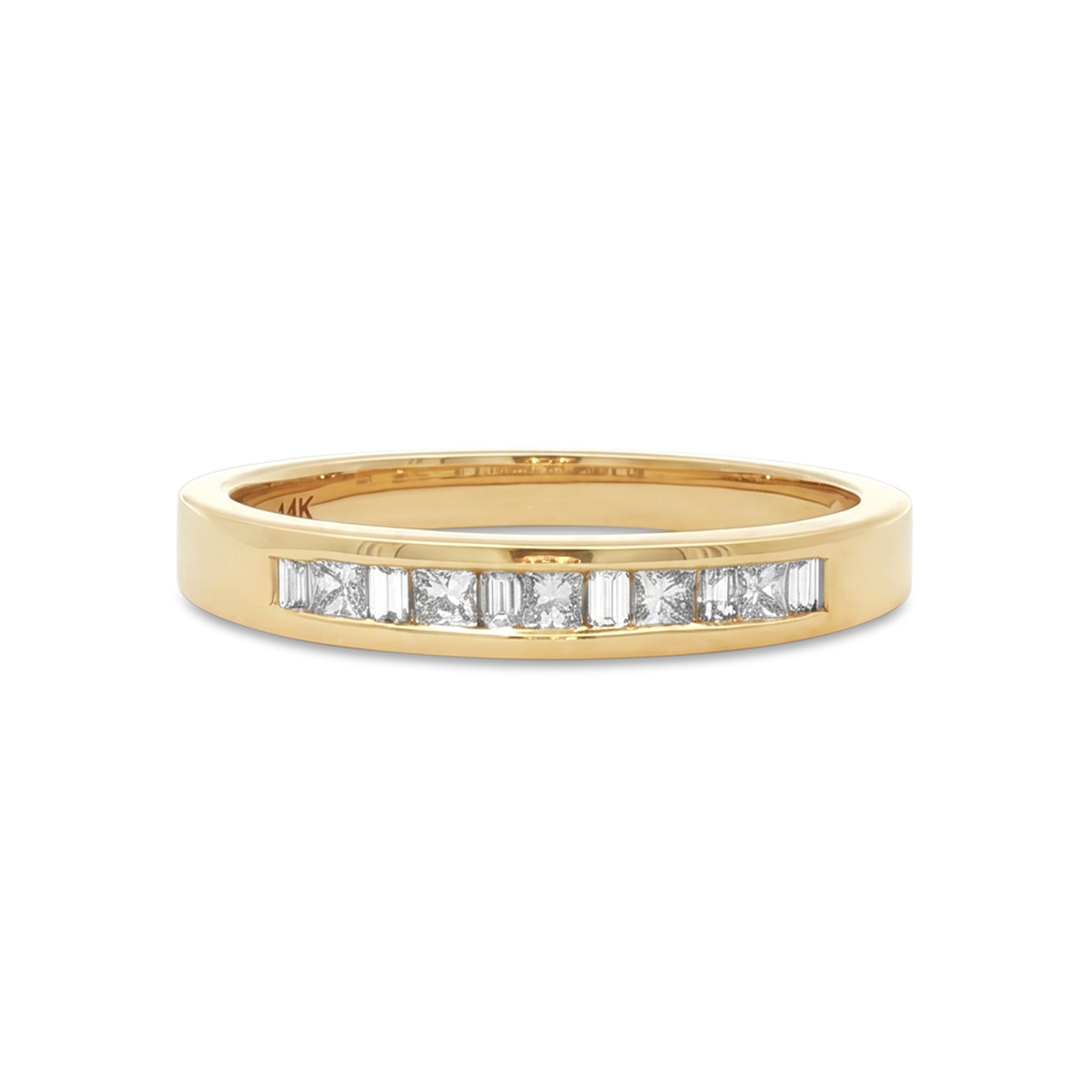 14k Yellow Gold 0.25tdw Alternating Princess and Baguette Channel-Set Wedding Band